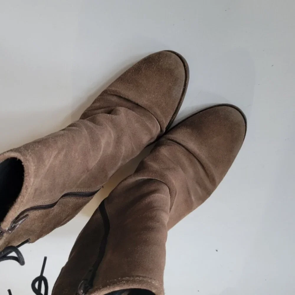 BOS & CO Barlow Suede Lace Up Back Heeled Booties Size 39 EU  8 US